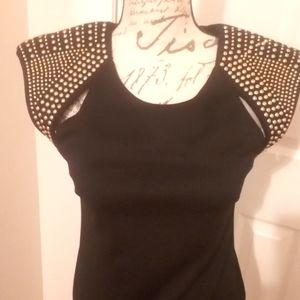 GRACIA BLK& GOLD STUDDED DRESS MED